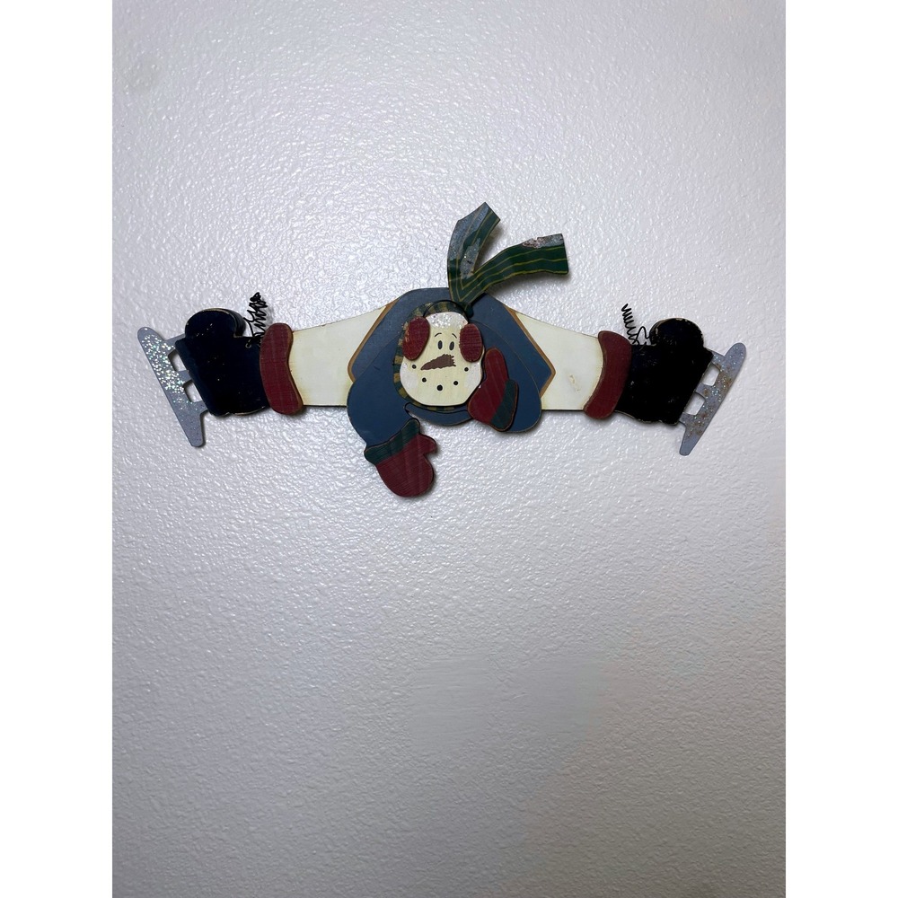 Snowman Wall Hanging Unbranded Christmas OS Blue Rustic Ice Skating Decor